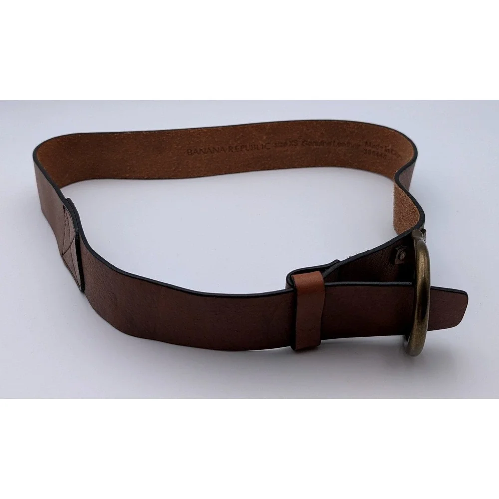 Banana Republic Womens Brown Leather D-Ring Belt Antique Brass Buckle Size XS